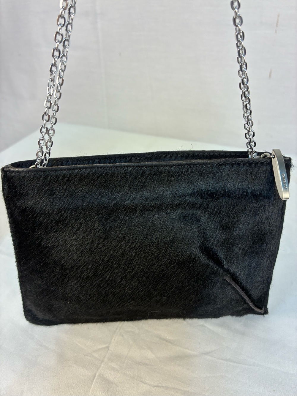 DKNY Black Leather and Calf Hair Chain Bag
